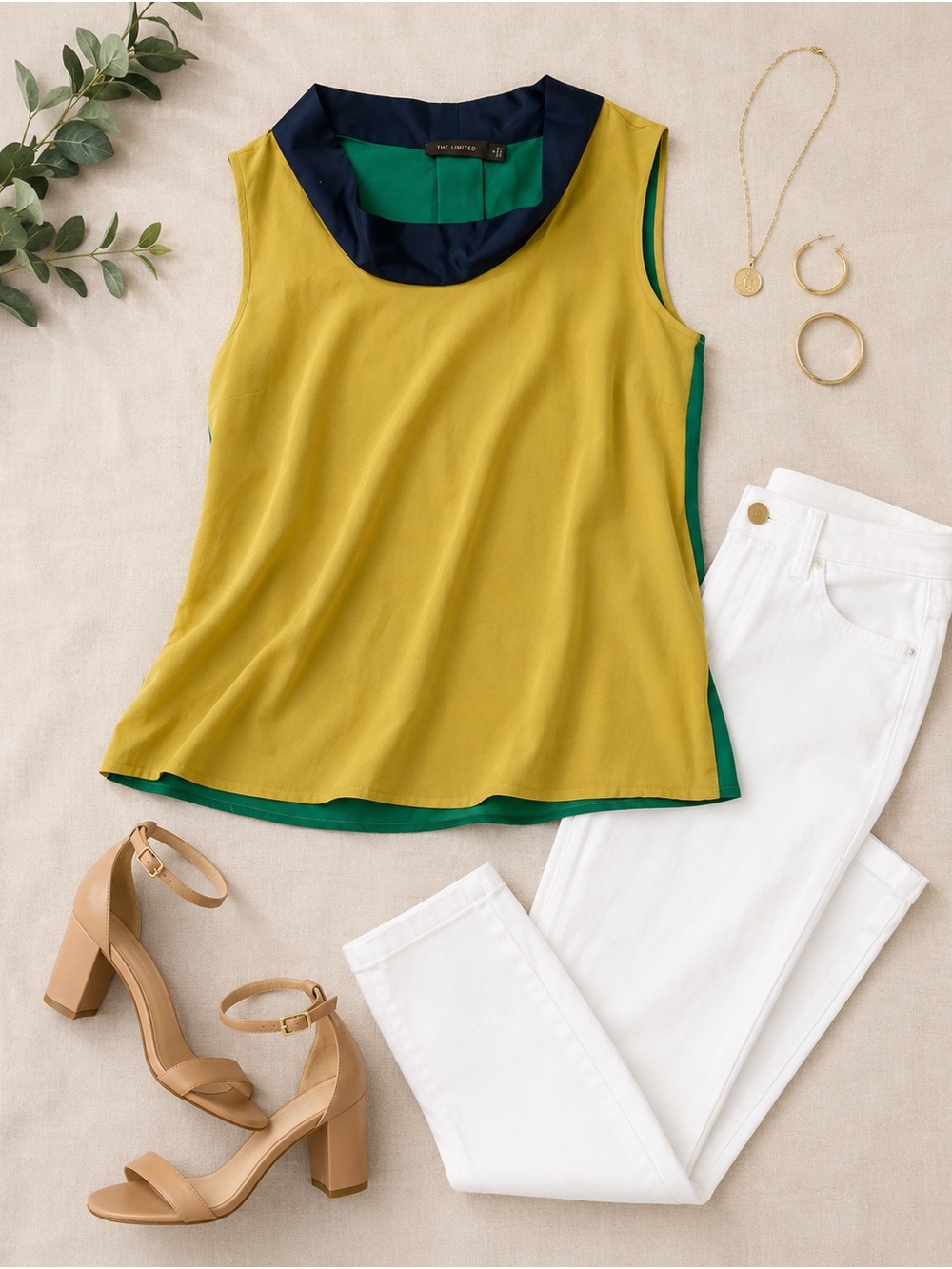 The Limited Sleeveless Colorblock Shell Top in Chartreuse, Green & Navy